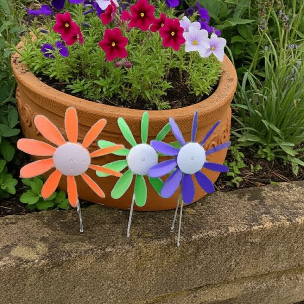 Spinning Daisy, 3 sizes, various colors.