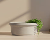 Austin Planter 13 inch by 5 inch White Granite Oval Pot with Saucer (14 inch)- (Single) - Made of Colored Polypropylene - Made is USA