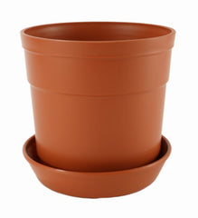 Austin Planter Plastic Flower Pots with Saucers, 4 inch, Terra Cotta 5 Pack, Planter, Nursery Planter, Colorful Pots with Saucers
