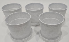 Austin Planter 4 inch Flower Pots with Saucers -White Granite( 5 Pack) - Polyprolylene- Made in USA
