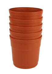 Austin Planter Plastic Flower Pots with Saucers, 4 inch, Terra Cotta 5 Pack, Planter, Nursery Planter, Colorful Pots with Saucers
