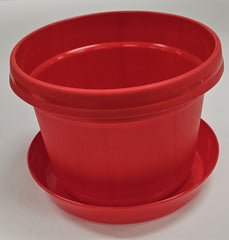 12 inch red Pot with Saucer free while qties last, one per address