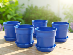 Austin Planter Plastic Flower Pots with Saucers, 4 inch, Sea Blue, 5 Pack, s Planter, Nursery Planter, Colorful Pots with Saucers