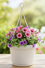 Austin Planter, Plastic Hanging Flower Pot, (7 inch, White Granite) 5 Pack