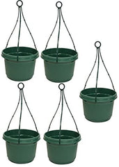 Austin Planter Plastic Hanging Flower Pots with Hangers, 11 inch, Hunter Green, 5 Pack, seedlings Planter, Nursery Planter, Colorful Flower Planter, Colorful Pots with Hangers