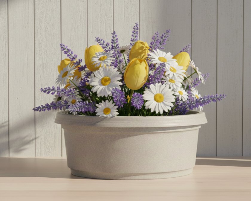 Austin Planter 13 inch by 5 inch Flower Pot with Saucer (14 inch)- (Single) - Made of Colored Polypropylene - Made is USA