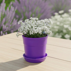Austin Planter Plastic Flower Pots with Saucers, 4 inch, Purple, 5 Pack, s Planter, Nursery Planter, Colorful Flower Pots with Saucers