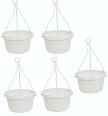 Austin Planter, Plastic Hanging Flower Pot, (7 inch, White Granite) 5 Pack