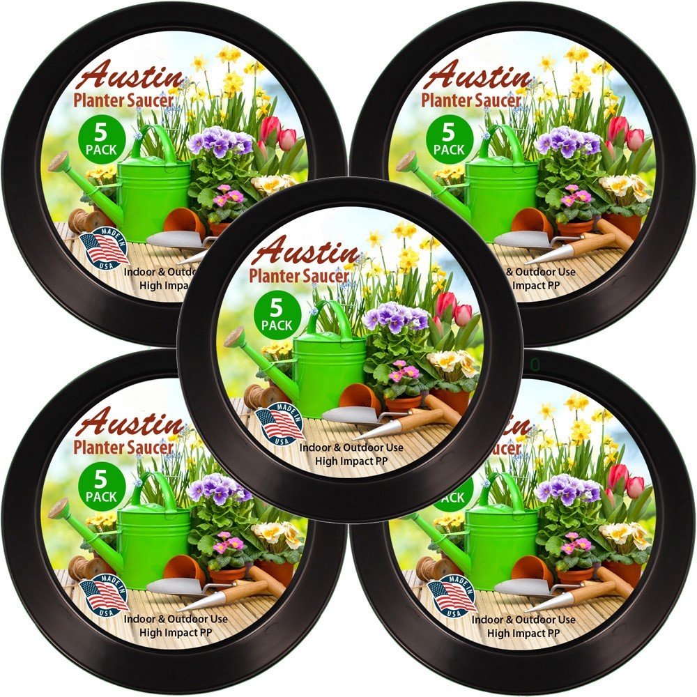 Austin Planter Saucers, Black Tray and Drip Pan