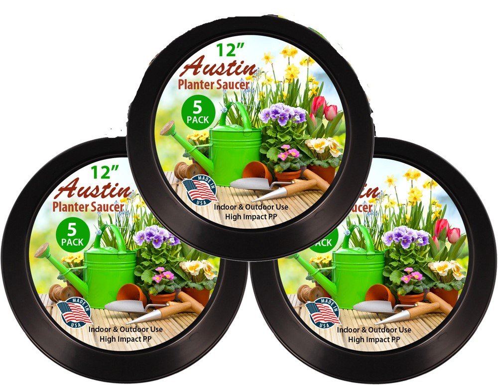 Austin Planter Saucers, Black Tray and Drip Pan