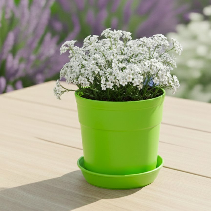 Austin Planter Plastic Flower Pots with Saucers, 4 inch, Lime Green, 5 Pack, Planter, Nursery Planter, Colorful Flower Pots with Saucers