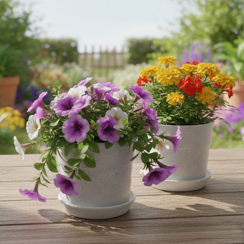 Austin Planter 4 inch Flower Pots with Saucers -White Granite( 5 Pack) - Polyprolylene- Made in USA